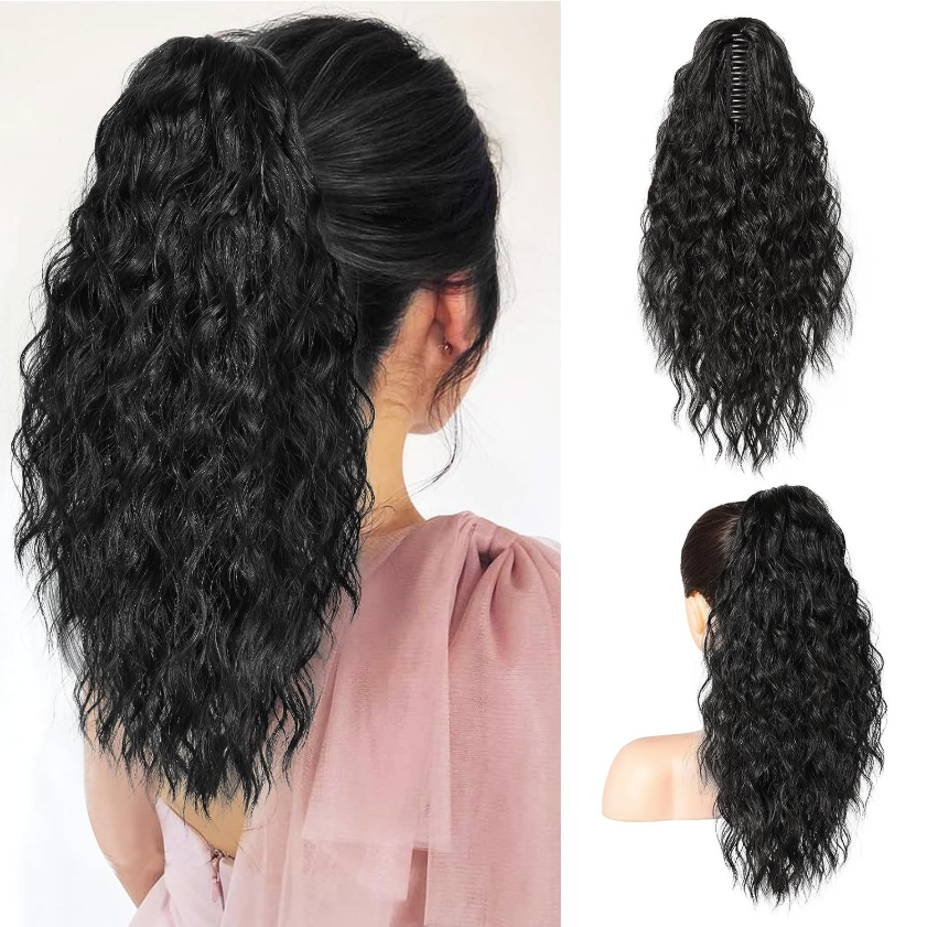 💜 LETZTER TAG DER AKTION - 50 % RABATT 💜18 Zoll lockige, gewellte Frizz-Haarverlängerung mit Pferdeschwanz