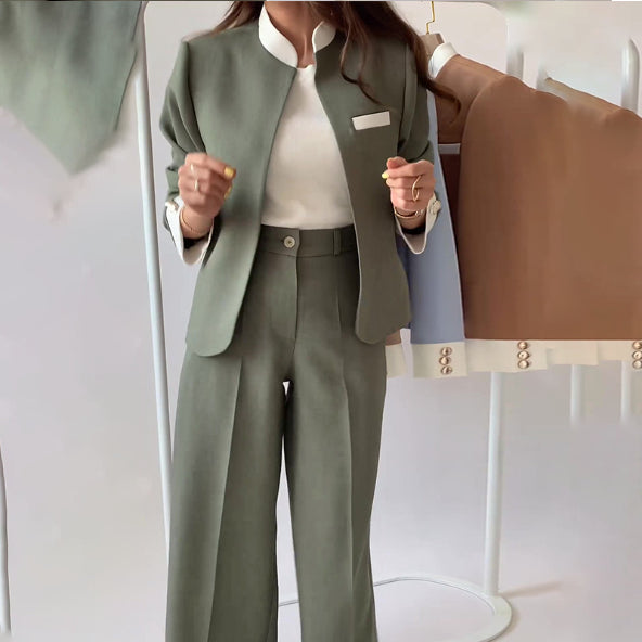 Herbst-Special 🍂 Eleganter Damen-Patchwork Stehkragen-Blazer und Hose