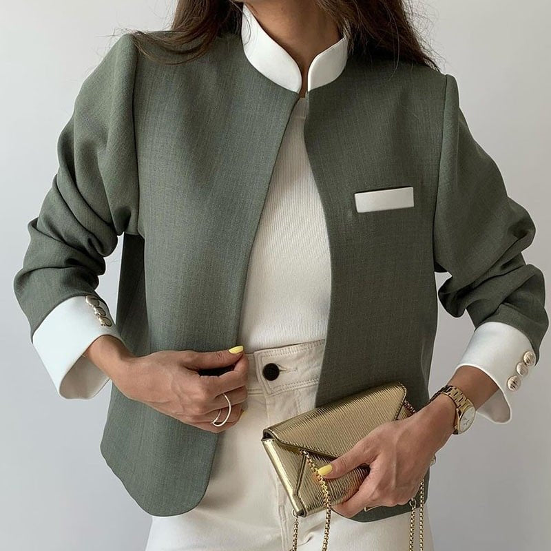 Herbst-Special 🍂 Eleganter Damen-Patchwork Stehkragen-Blazer und Hose
