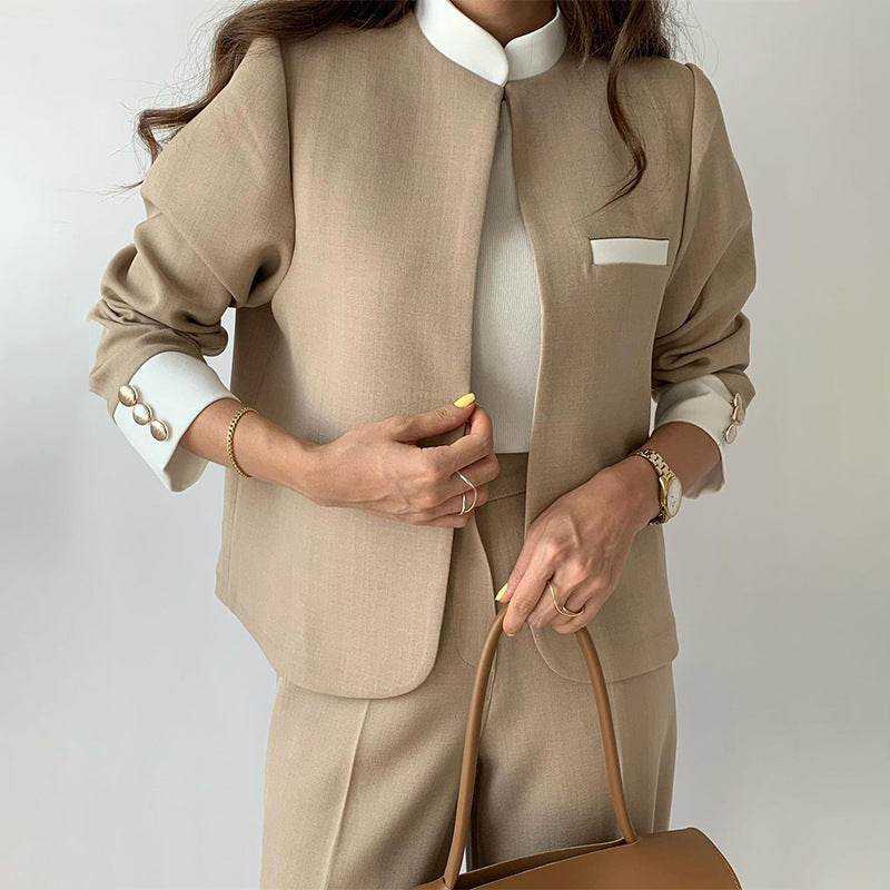 Herbst-Special 🍂 Eleganter Damen-Patchwork Stehkragen-Blazer und Hose