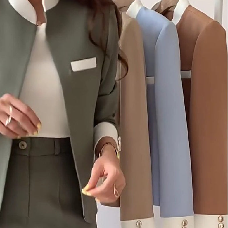 Herbst-Special 🍂 Eleganter Damen-Patchwork Stehkragen-Blazer und Hose