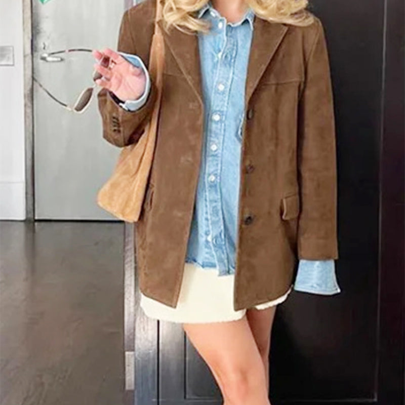 Übergroßer Damen-Blazer aus Wildlederimitat im Vintage-Stil