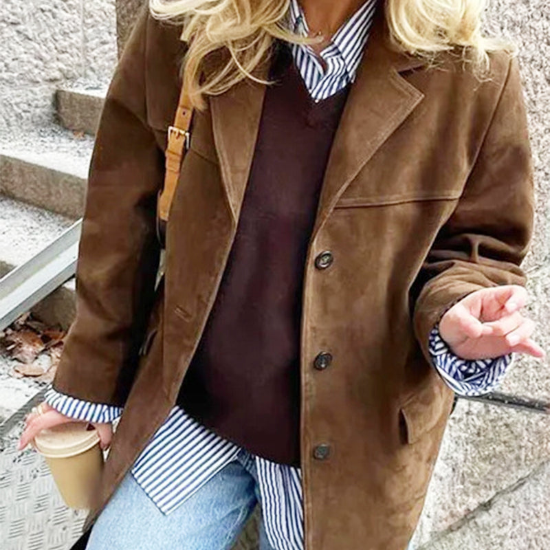 Übergroßer Damen-Blazer aus Wildlederimitat im Vintage-Stil