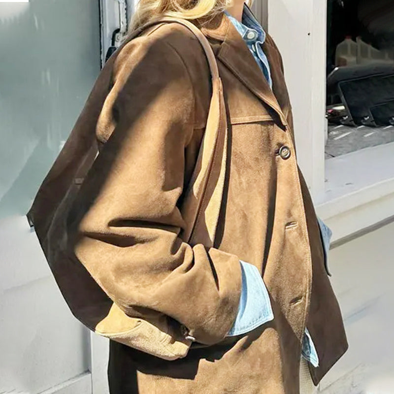 Übergroßer Damen-Blazer aus Wildlederimitat im Vintage-Stil