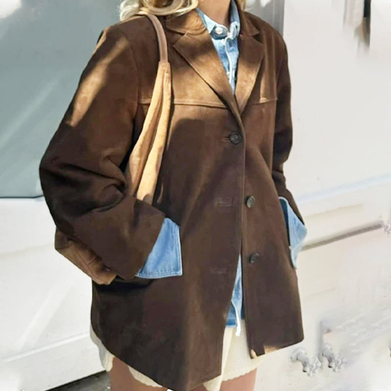 Übergroßer Damen-Blazer aus Wildlederimitat im Vintage-Stil