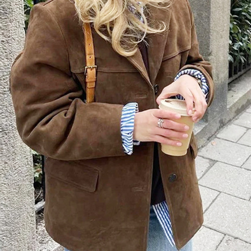Übergroßer Damen-Blazer aus Wildlederimitat im Vintage-Stil