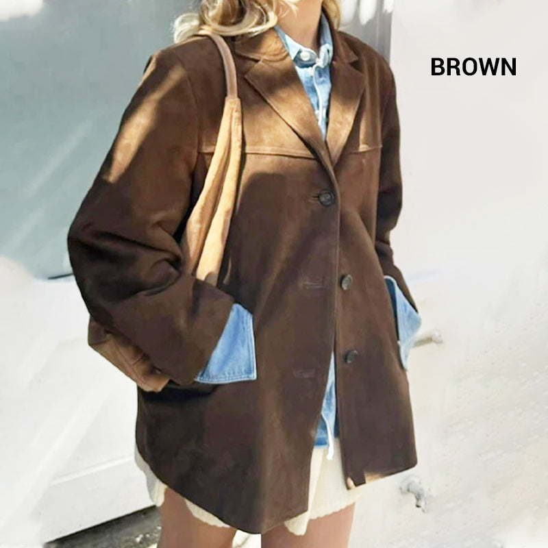 Übergroßer Damen-Blazer aus Wildlederimitat im Vintage-Stil