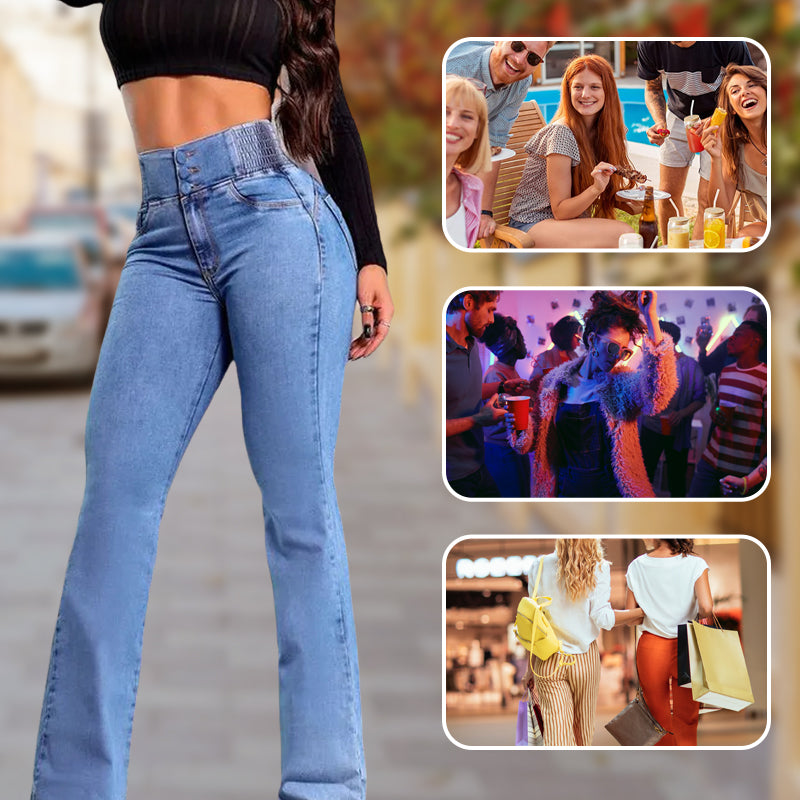 Stretch-Schlagjeans mit hoher Taille