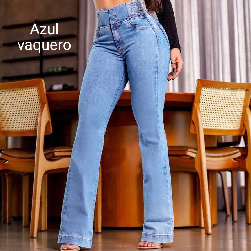 Stretch-Schlagjeans mit hoher Taille
