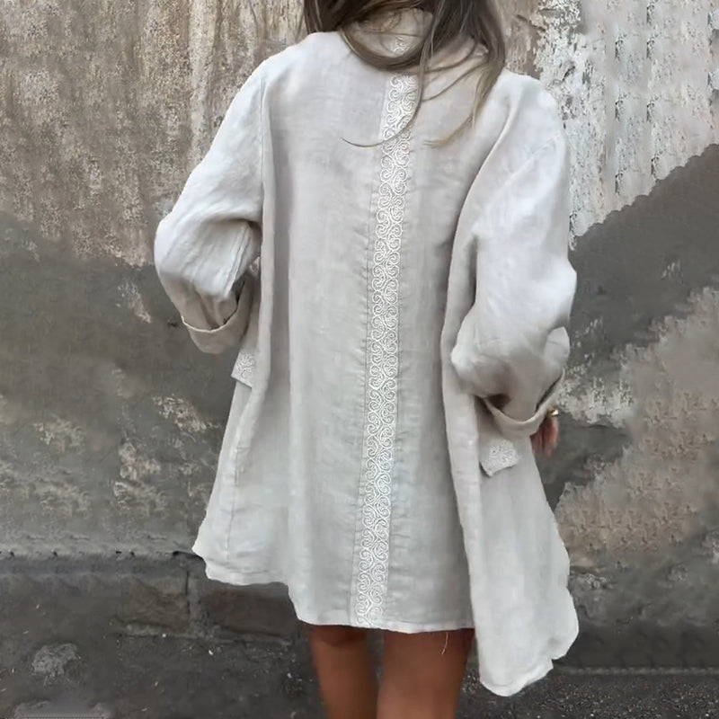 Damen-Blazer aus Baumwollleinen mit offener Vorderseite