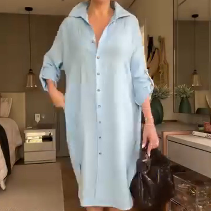 ⏳Begrenzte Zeit 50% Rabatt💥Lockeres Hemdblusenkleid mit Knöpfen für Damen