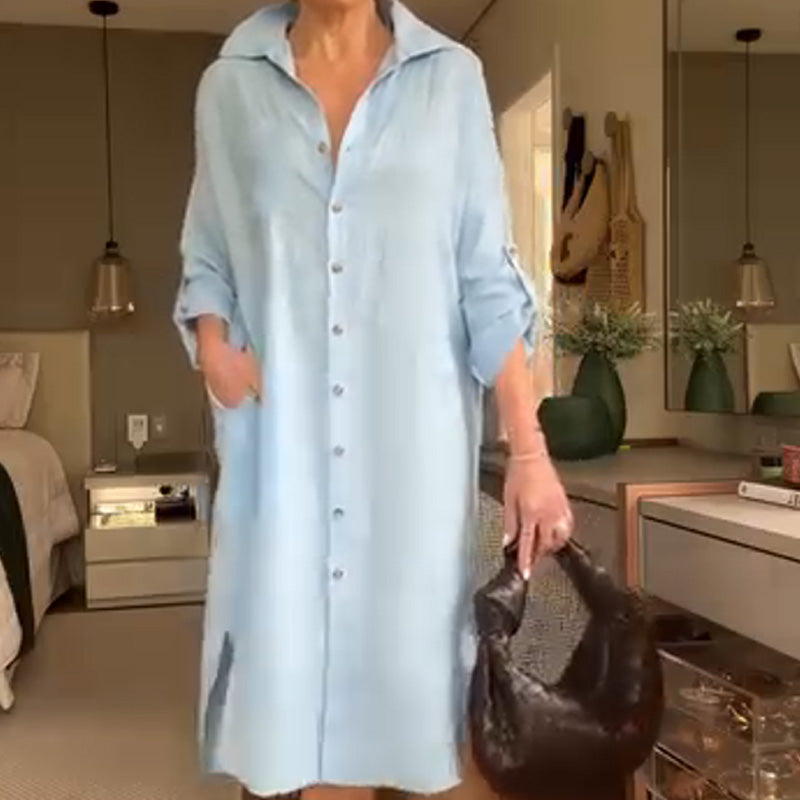 ⏳Begrenzte Zeit 50% Rabatt💥Lockeres Hemdblusenkleid mit Knöpfen für Damen