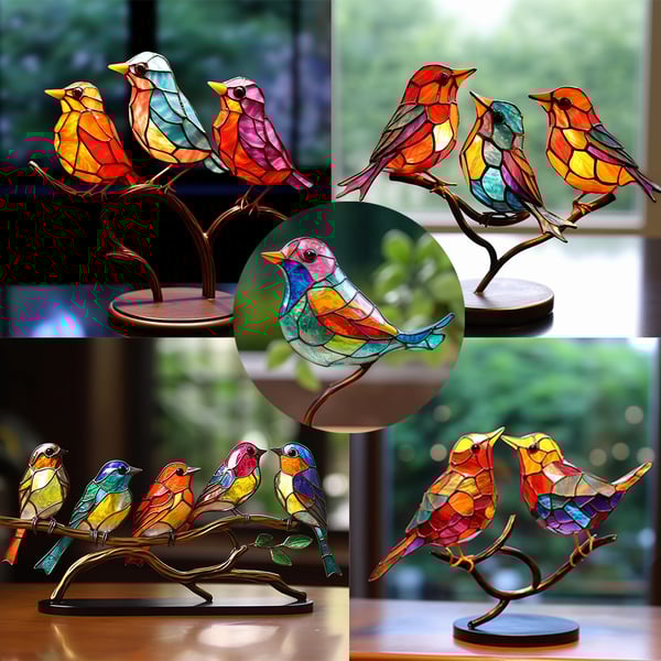 🎉45% AUS ! 🌈Buntglas Vögel auf Zweig Desktop Ornamente 🕊️✨