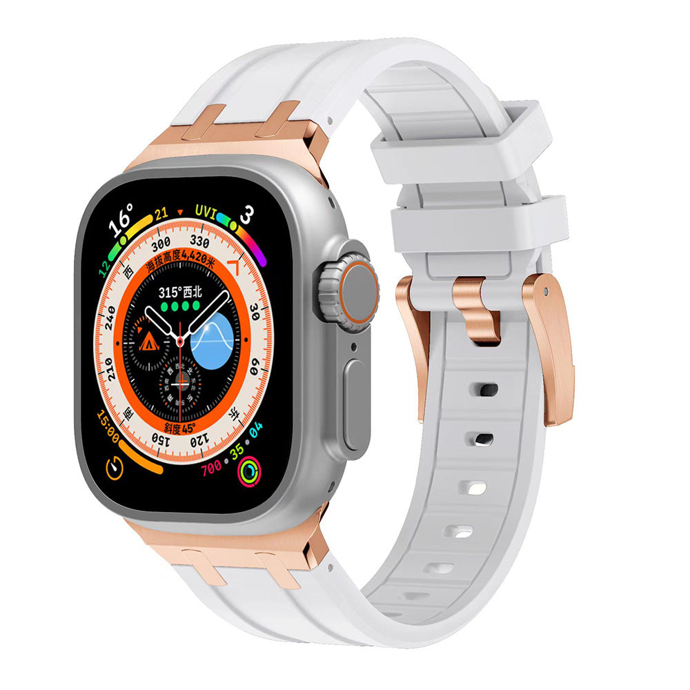 š„Letzten Tag 50 % Rabatt auf kostenlosen Versandš„AP Metallkopf-Silikonband für Apple Watch