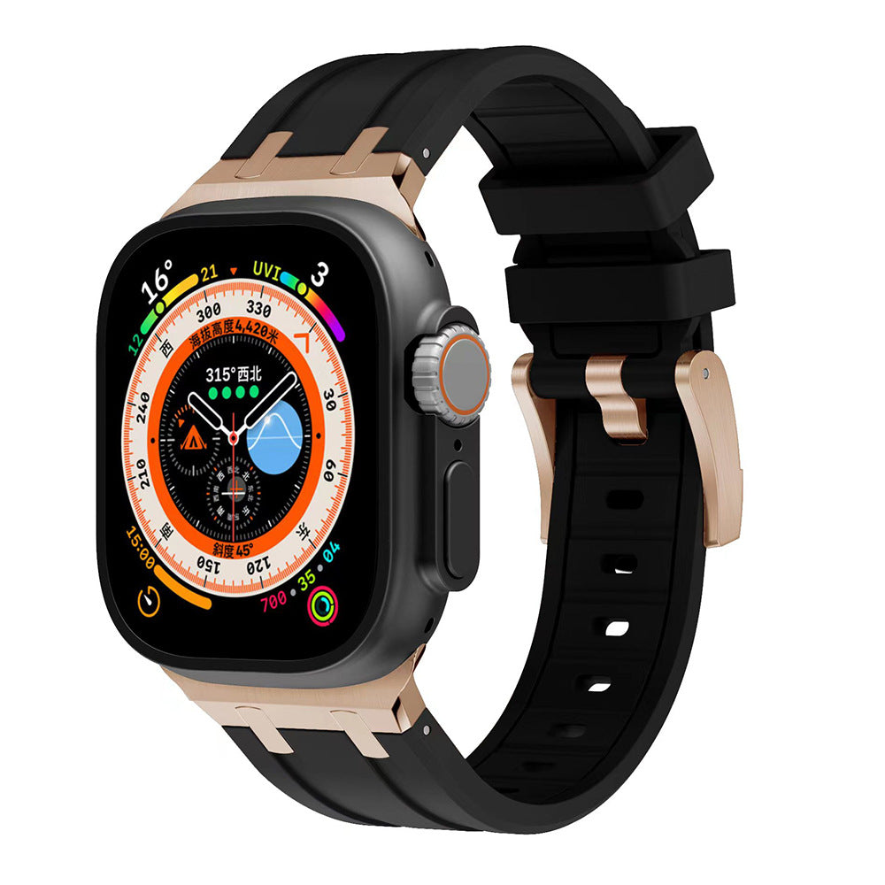 š„Letzten Tag 50 % Rabatt auf kostenlosen Versandš„AP Metallkopf-Silikonband für Apple Watch