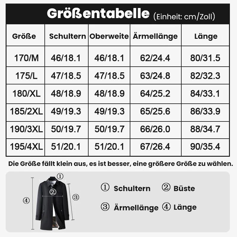 Mittellanger Herren-Trenchcoat im Business-Stil