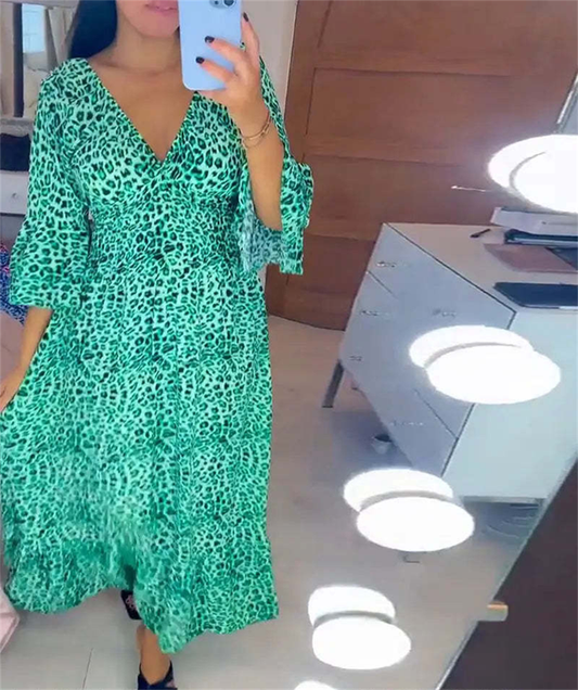 🔥Was soll ich morgen anziehen🔥Damen-Wickelkleid aus Baumwolle mit Leopardenmuster