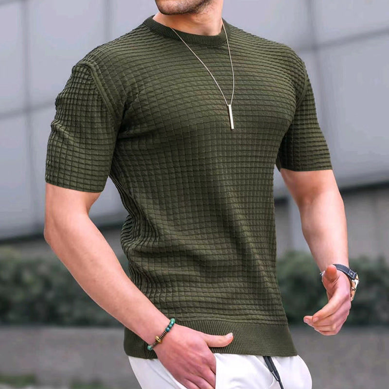 Slim-Fit-T-Shirt für Herren mit Rundhalsausschnitt und Waffelmuster