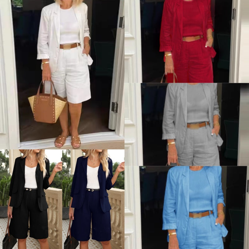 Elegantes Set aus Leinenshorts und Blazer für Damen