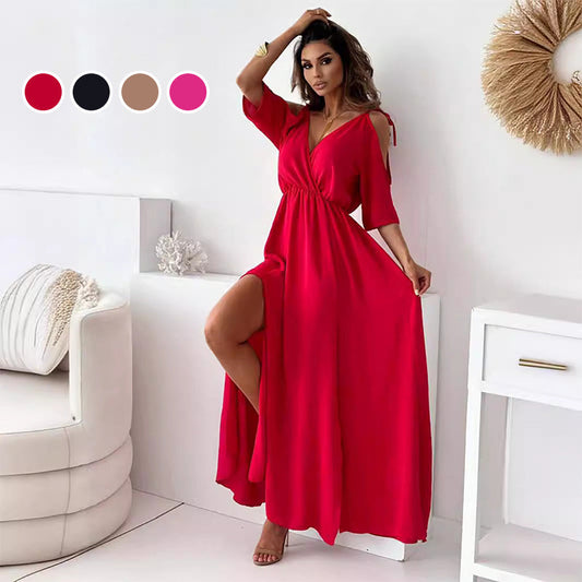 💯Elegantes, sexy Kleid mit V-Ausschnitt und Seitenschlitz für Damen