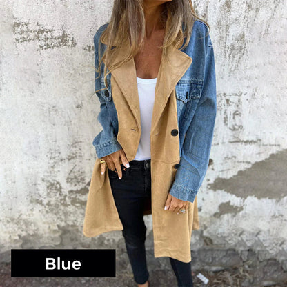 Mittellanger Trenchcoat mit Denim-Jeans-Nähten