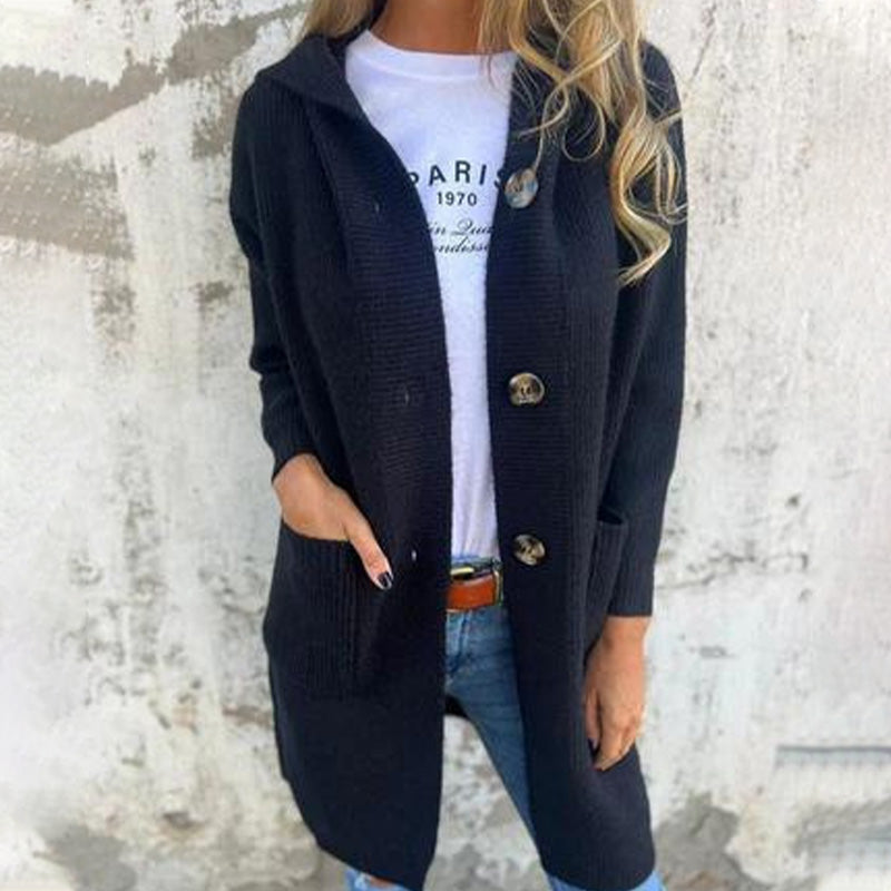 🍂Herbst-Specials🍂Knopfstrickjacke mit Kapuze für Frauen🥳Kostenloser Versand