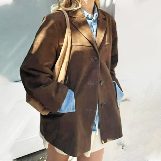 Übergroßer Damen-Blazer aus Wildlederimitat im Vintage-Stil