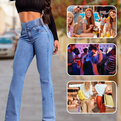 Stretch-Schlagjeans mit hoher Taille