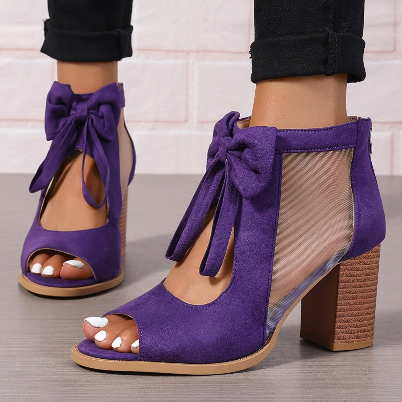 Offene Sandalen mit Schleife und klobigem Absatz für Damen