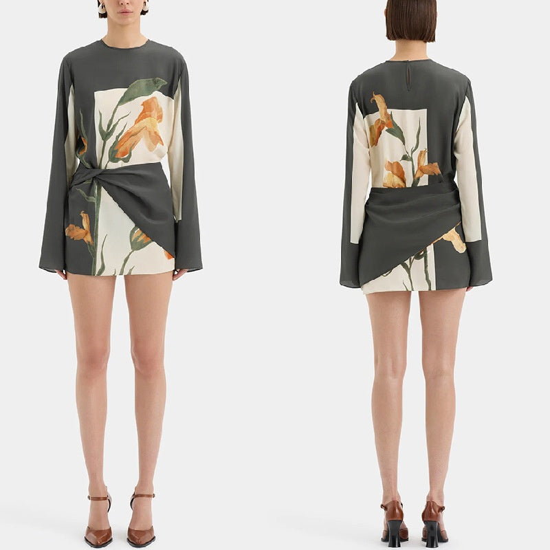 Langärmeliges Minikleid für Frauen mit modischem Print