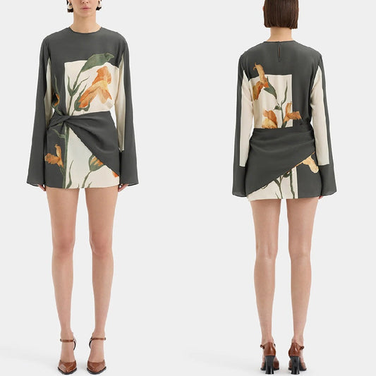 Langärmeliges Minikleid für Frauen mit modischem Print