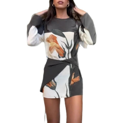 Langärmeliges Minikleid für Frauen mit modischem Print
