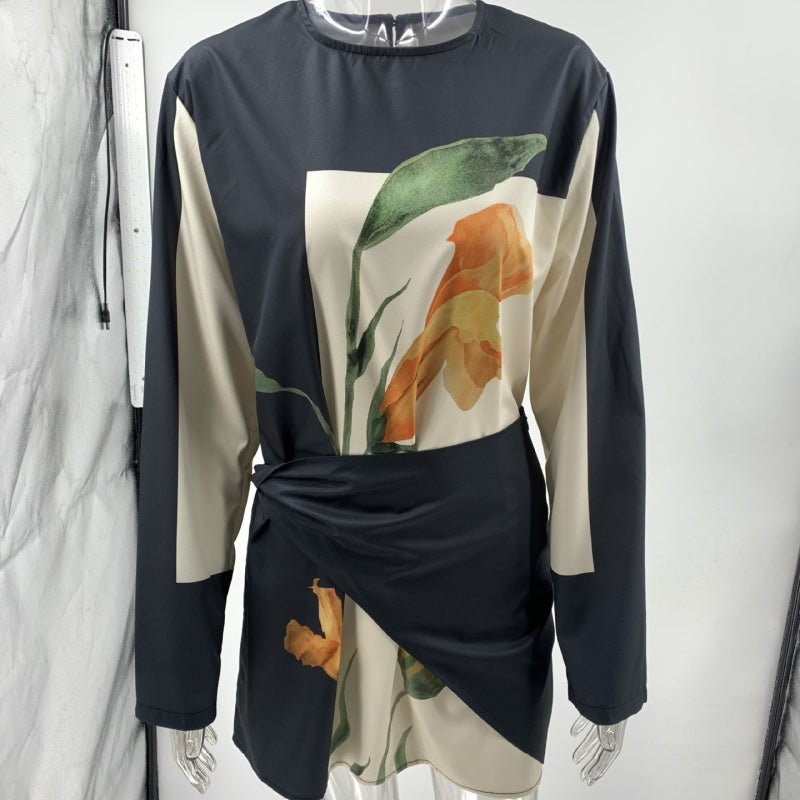 Langärmeliges Minikleid für Frauen mit modischem Print