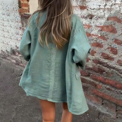 Damen-Blazer aus Baumwollleinen mit offener Vorderseite