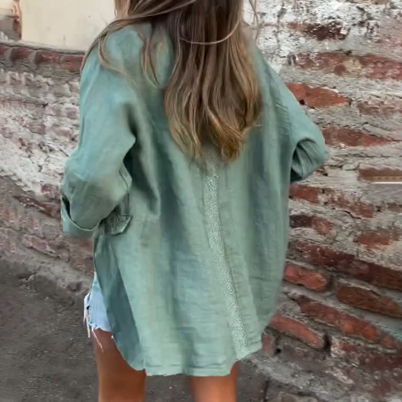 Damen-Blazer aus Baumwollleinen mit offener Vorderseite