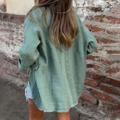 Damen-Blazer aus Baumwollleinen mit offener Vorderseite
