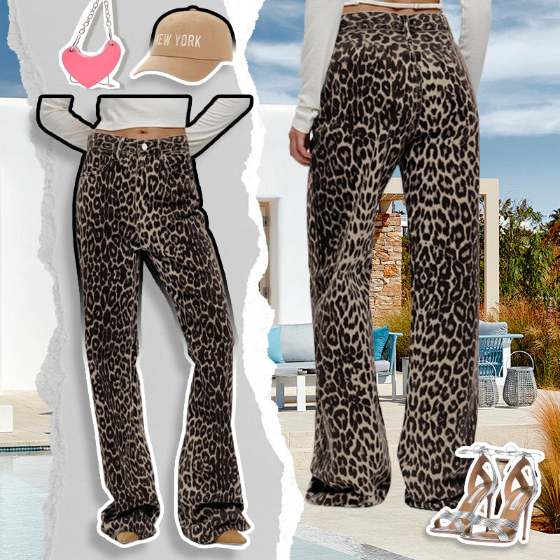 Trendige Freizeithose für Damen mit Leopardenmuster und Taschen