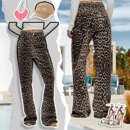 Trendige Freizeithose für Damen mit Leopardenmuster und Taschen