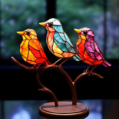 🎉45% AUS ! 🌈Buntglas Vögel auf Zweig Desktop Ornamente 🕊️✨