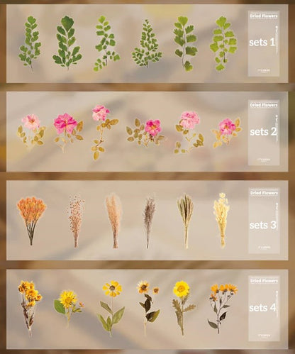 Großformatige getrocknete Blumen Aufkleber Set