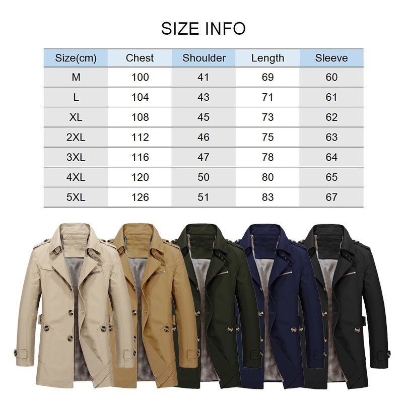 Herren Business Windbreaker Lange Jacken aus reiner Baumwolle Herren Trenchcoats Casual