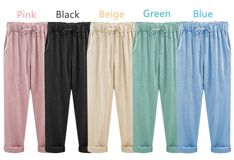 Plus Size Solid Color Elastic Waist Loose Cropped Trousers