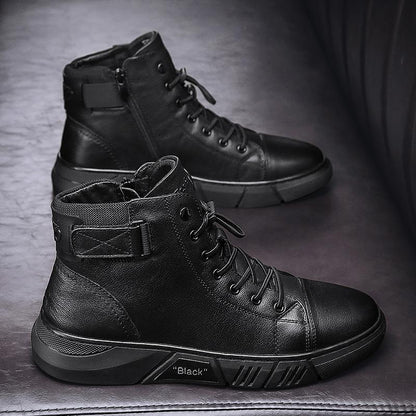 🎁2024 Neujahr Hot Sale🎁Schwarze lässige, vielseitige Herren-Stiefeletten aus echtem Leder