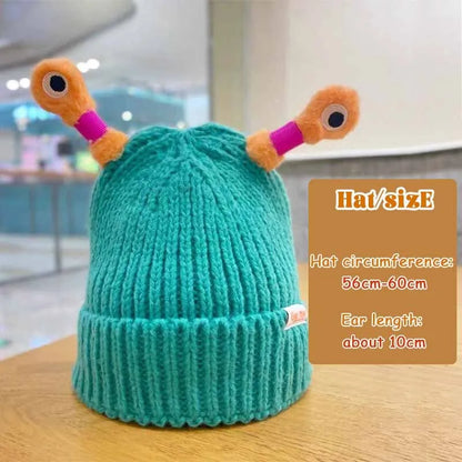 Winter-Eltern-Kind-Strickmütze mit niedlichem, leuchtendem kleinem Monster