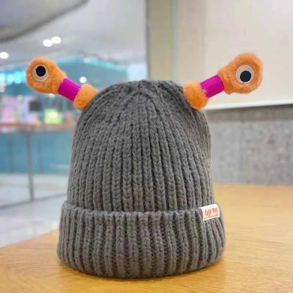 Winter-Eltern-Kind-Strickmütze mit niedlichem, leuchtendem kleinem Monster