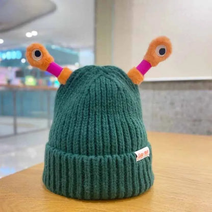 Winter-Eltern-Kind-Strickmütze mit niedlichem, leuchtendem kleinem Monster