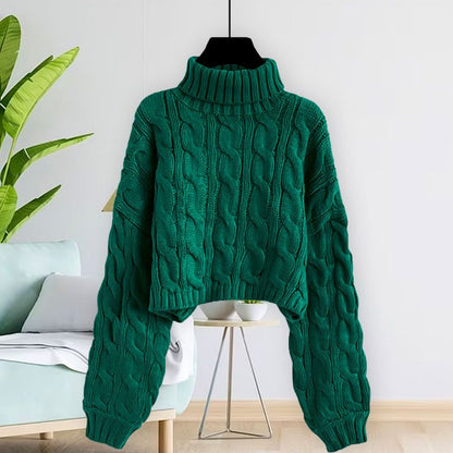 Damen Rollkragenpullover mit Zopfmuster Grün - Tolles Geschenk