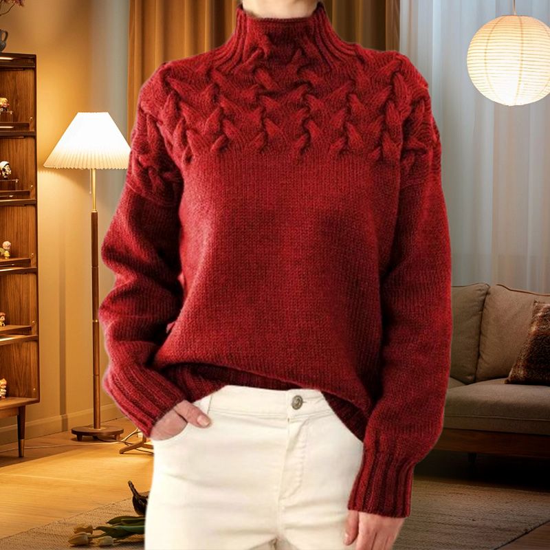 Damen-Rollkragenpullover mit Strickmuster